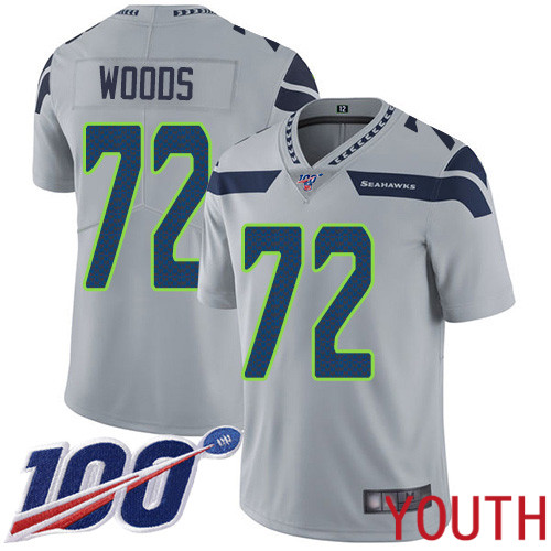 Seattle Seahawks Limited Grey Youth Al Woods Alternate Jersey NFL Football #72 100th Season Vapor Untouchable